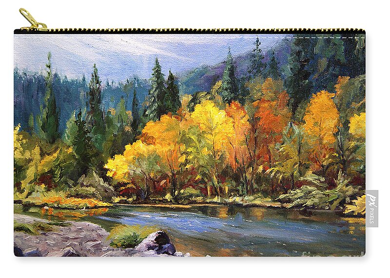 Landscape Zip Pouch featuring the painting A Day on the River by Jennifer Beaudet