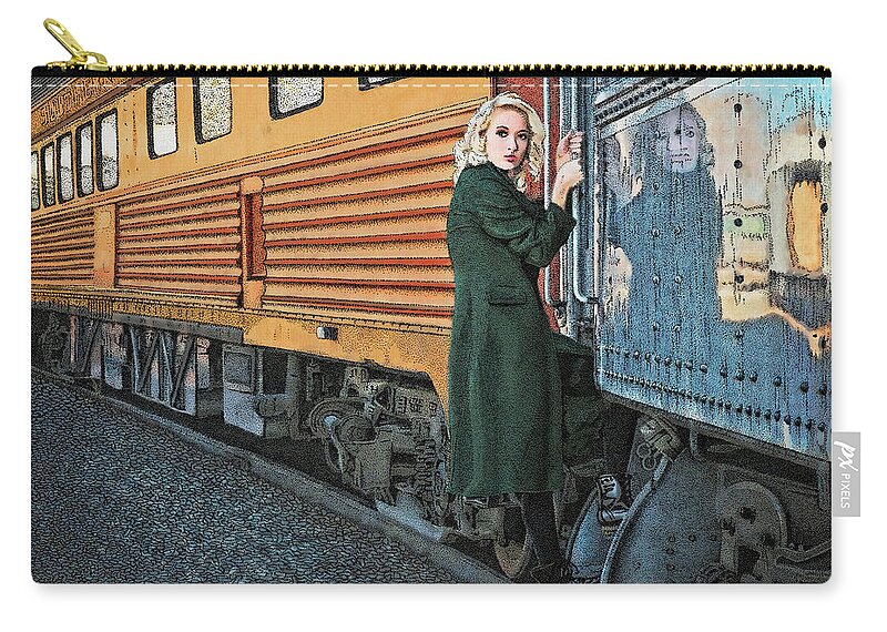 Departure Train Travel Reflection Stipple Zip Pouch featuring the drawing A Departure by Meg Shearer
