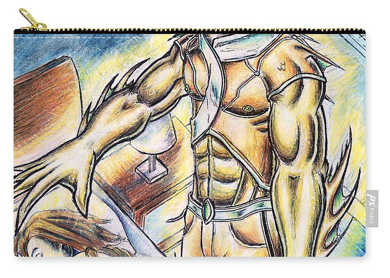 Fishy Zip Pouch featuring the painting A Fishy Being from Beyond by Shawn Dall