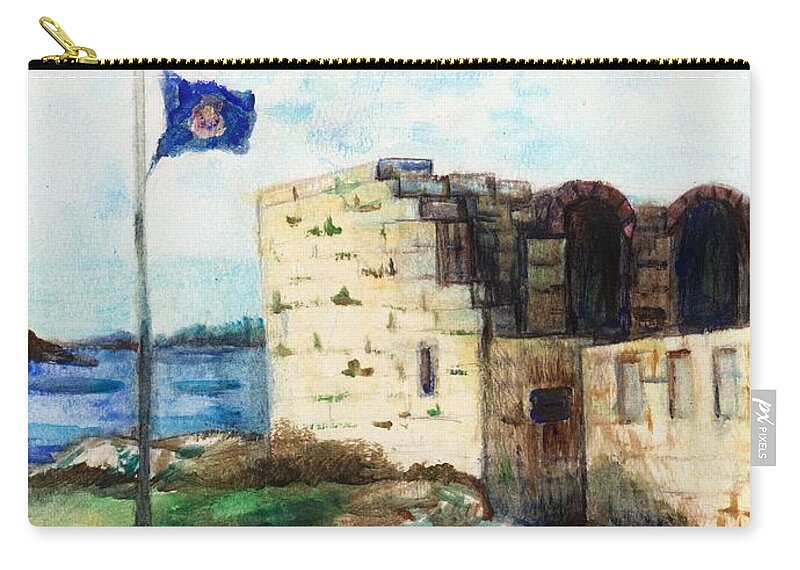 Fort Zip Pouch featuring the painting A Fort in Maine by Shana Rowe Jackson