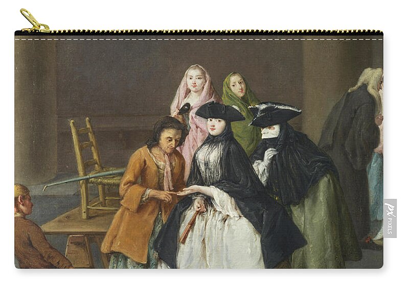 Pietro Longhi Zip Pouch featuring the painting A Fortune Teller at Venice by Pietro Longhi