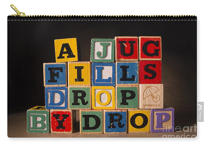 A Jug Fills Drop By Drop Zip Pouch featuring the photograph A Jug Fills Drop by Drop by Art Whitton