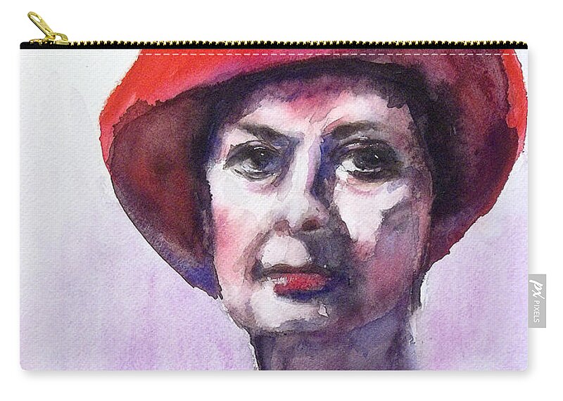 Portrait Zip Pouch featuring the painting A Lady In Red by Yoshiko Mishina