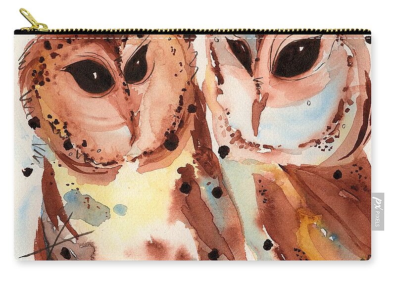 Owl Zip Pouch featuring the painting A Little Chat by Dawn Derman