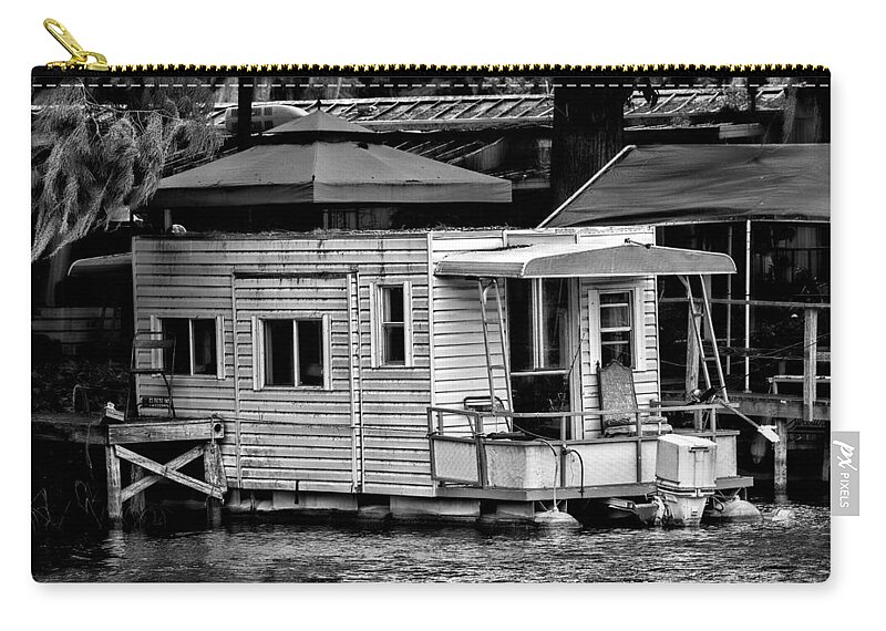 Christopher Holmes Photography Zip Pouch featuring the photograph A Little Home on the Water - BW by Christopher Holmes