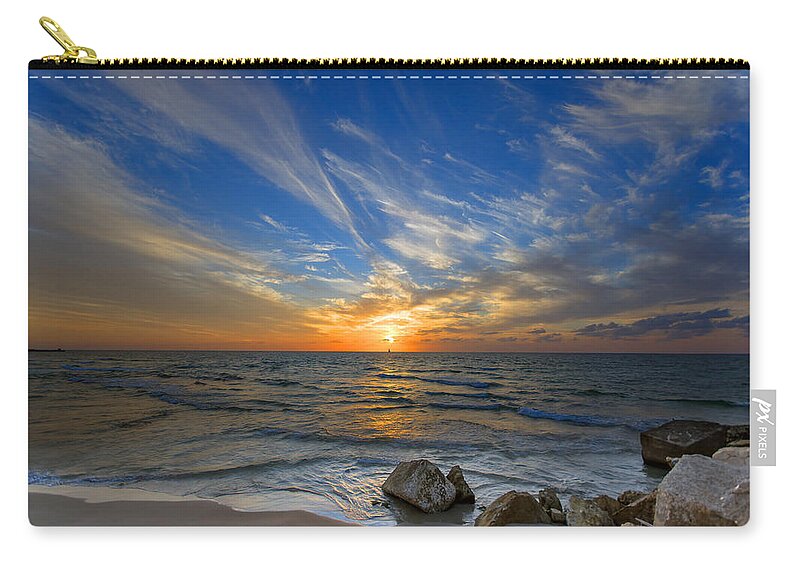 Israel Zip Pouch featuring the photograph A Majestic Sunset At The Port by Ron Shoshani