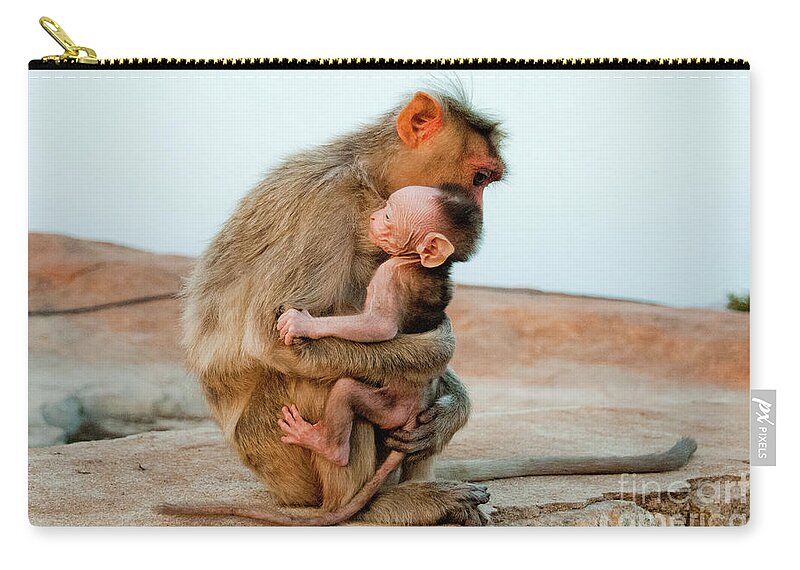 A Monkey Holding Her Newborn Baby Carry-all Pouch by Linka A Odom -  