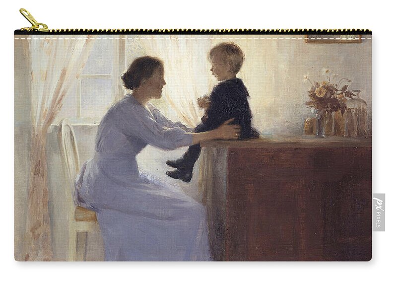 Mothers Zip Pouch featuring the painting A Mother and Child in an Interior by Peter Vilhelm Ilsted