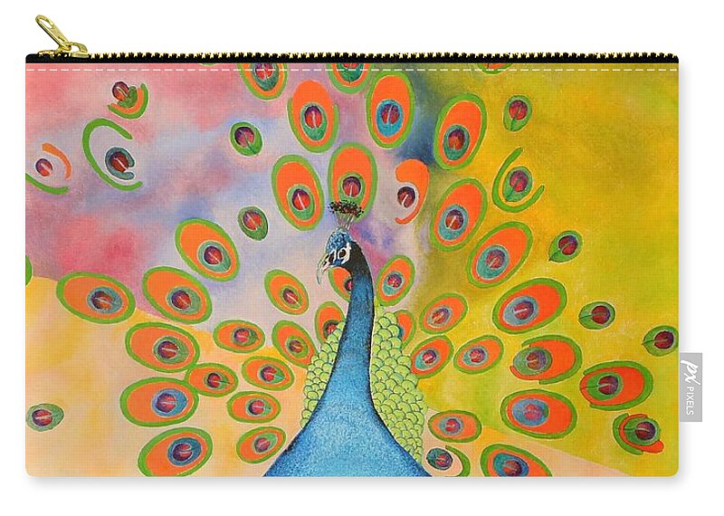Impressionist Zip Pouch featuring the painting A Peculiar Peacock by Thomas Gronowski