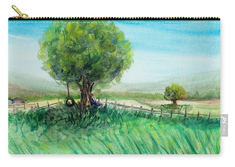 Tree Zip Pouch featuring the painting A quiet place by Shana Rowe Jackson