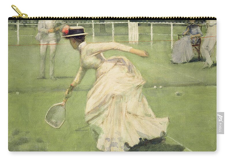 Tennis Game Zip Pouch featuring the drawing A Rally, 1885 by John Lavery