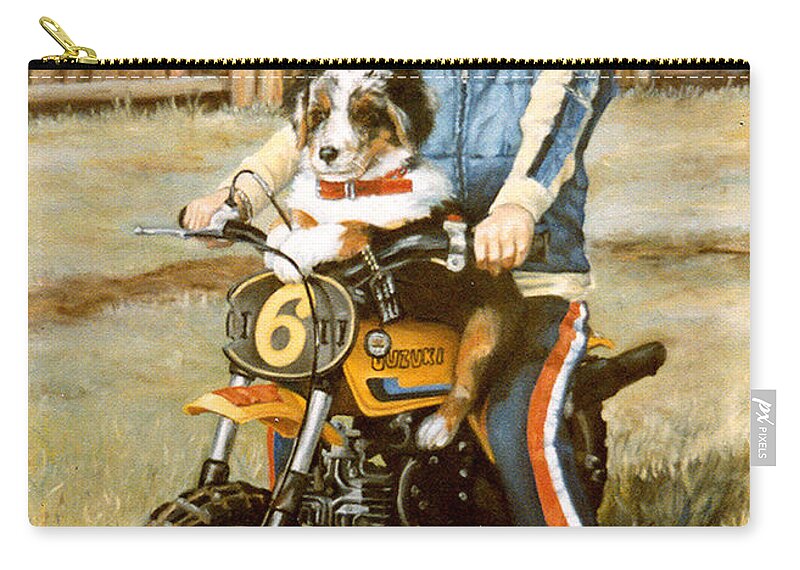 Portrait Zip Pouch featuring the painting A ride in the backyard by Donna Tucker