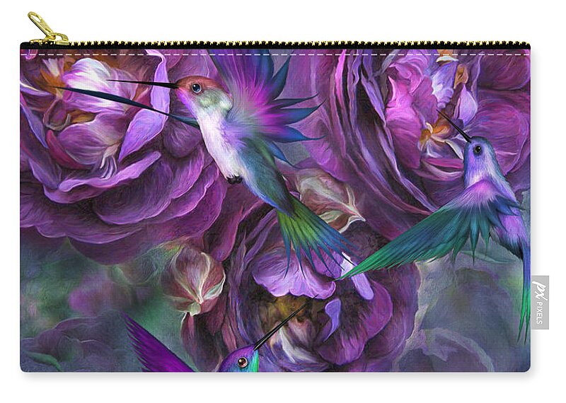 Rose Zip Pouch featuring the mixed media A Rose Named Violette by Carol Cavalaris