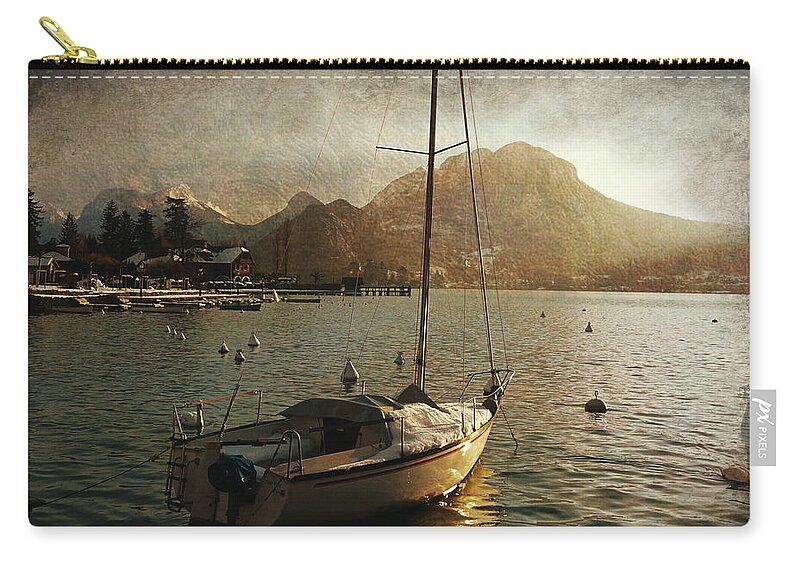Boat Zip Pouch featuring the photograph A ship in port by Barbara Orenya
