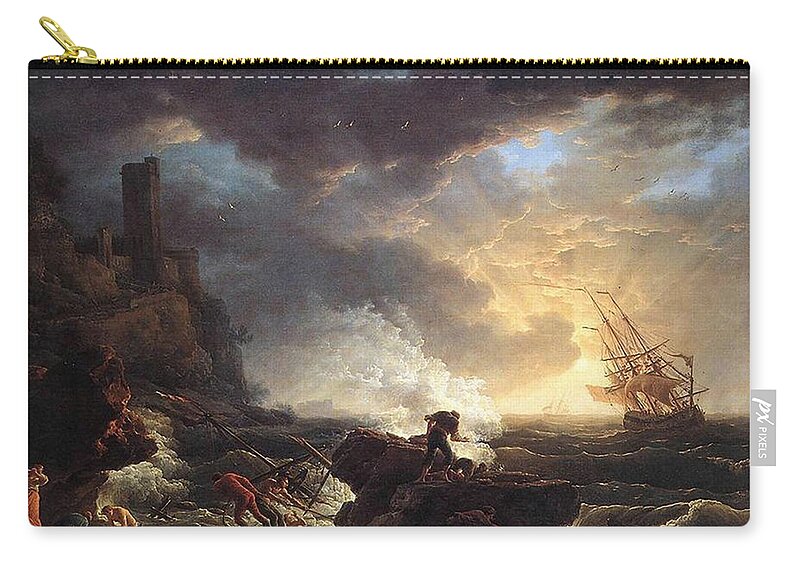 Shipwreck Zip Pouch featuring the painting A Shipwreck by Claude Joseph Vernet