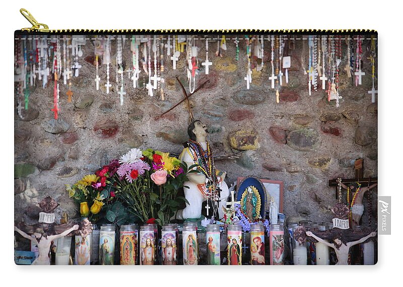 Shrine Zip Pouch featuring the photograph A Shrine at Chimayo by Lynn Sprowl