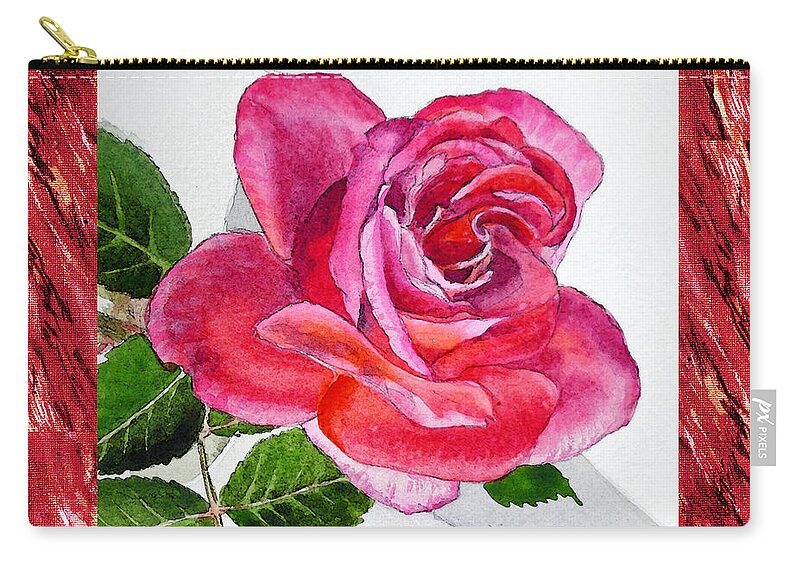 Juicy Zip Pouch featuring the painting A Single Rose Juicy Pink by Irina Sztukowski