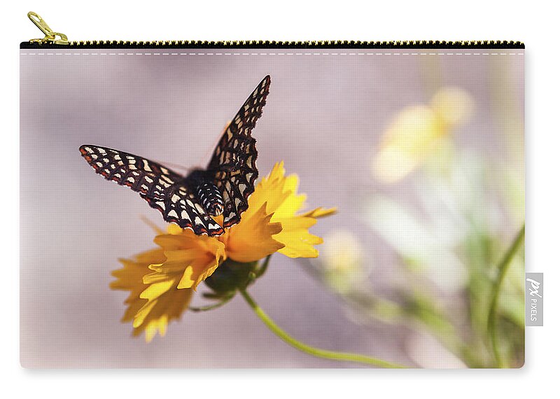Butterfly Zip Pouch featuring the photograph A Sip of Coreopsis by Caitlyn Grasso