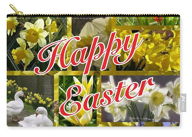 Easter Greeting Zip Pouch featuring the photograph A Spring Flowers Easter Greeting by Joan-Violet Stretch