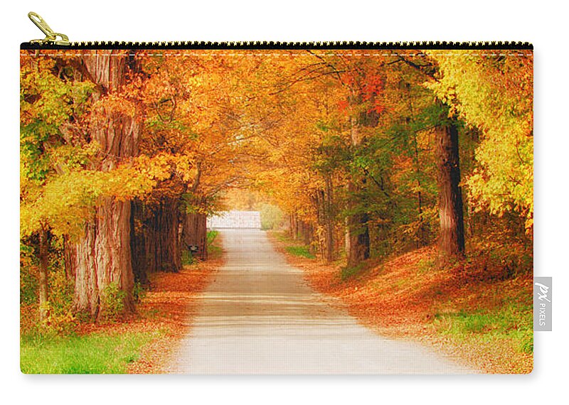 Autumn Foliage New England Zip Pouch featuring the photograph A walk along the golden path by Jeff Folger