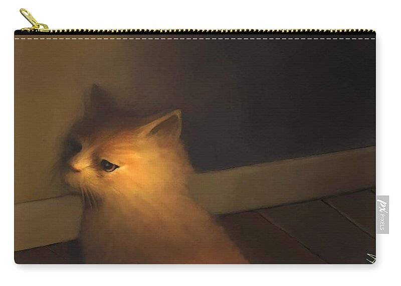 Diane Strain Zip Pouch featuring the painting A Warm Corner for Kitty  No.1 by Diane Strain