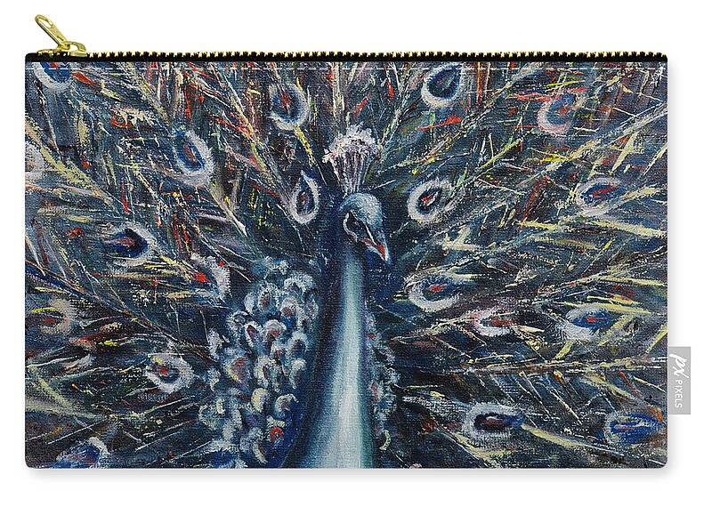 Peacock Zip Pouch featuring the painting A White Peacock by Xueling Zou
