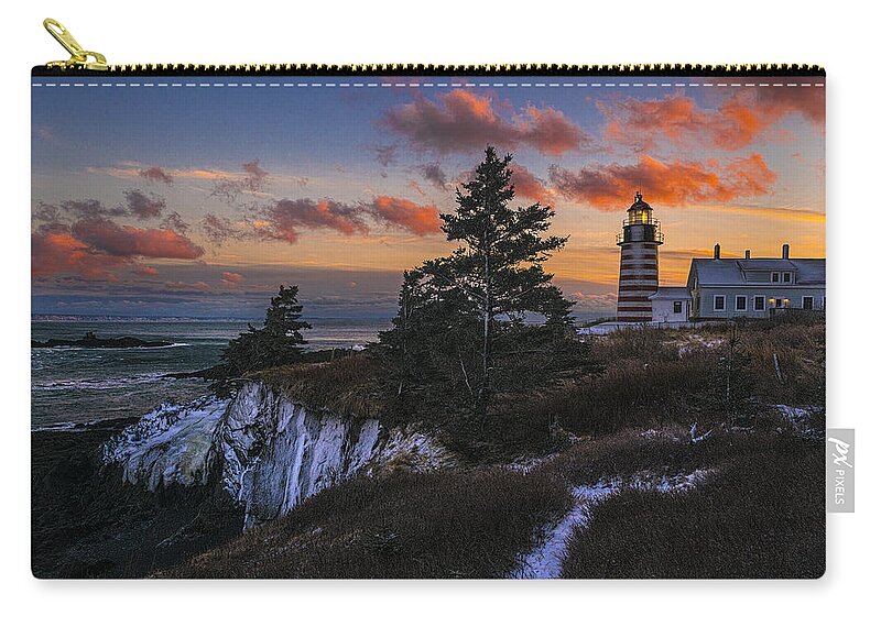 Winter Dusk Zip Pouch featuring the photograph A Winter Dusk at West Quoddy by Marty Saccone