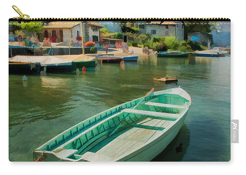 Boat Zip Pouch featuring the photograph A Yvoire - France by Jean-Pierre Ducondi