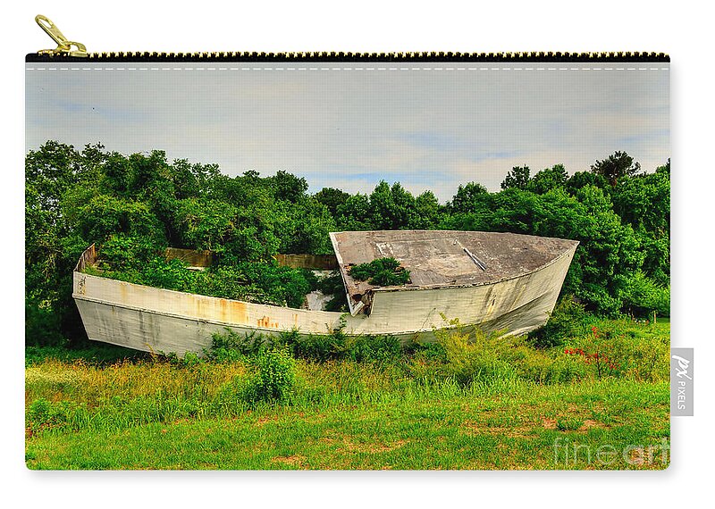 Boat Zip Pouch featuring the photograph Abandoned Boat by Kathy Baccari