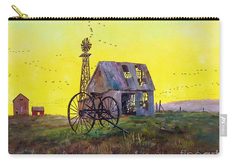 Barn Painting Zip Pouch featuring the painting Abandoned Farm by Lee Piper