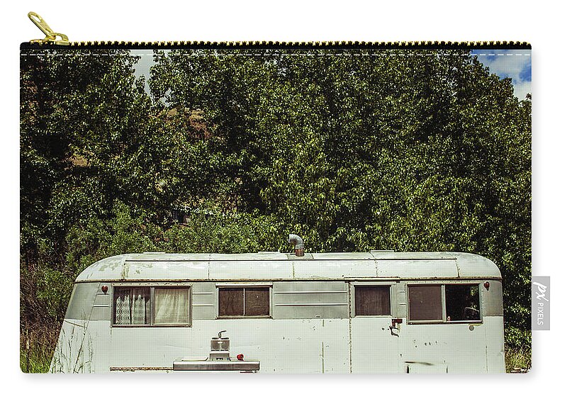 Camping Zip Pouch featuring the photograph Abandoned Trailer by Andipantz