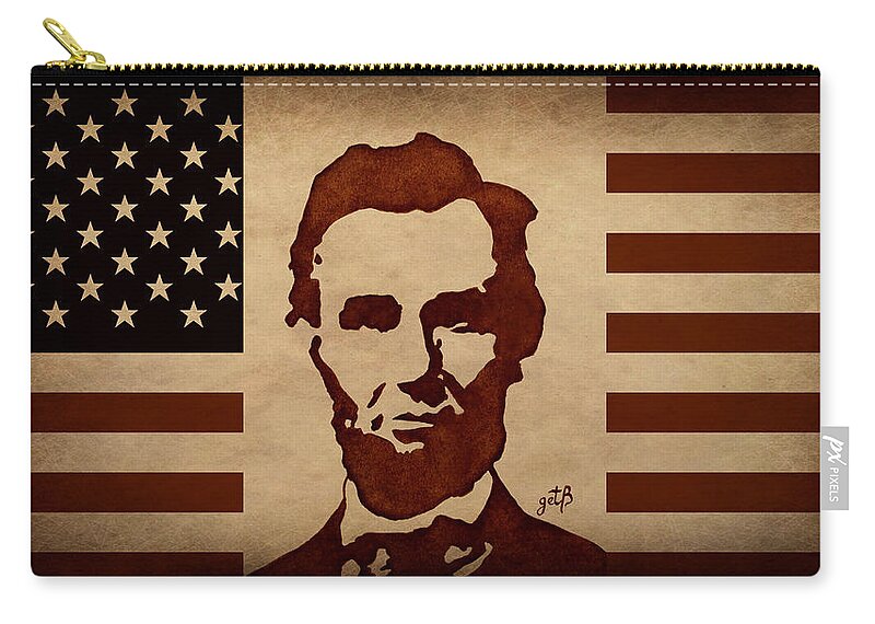Vintage Dollar Bill Zip Pouch featuring the painting Abraham Lincoln USA Flag by Georgeta Blanaru