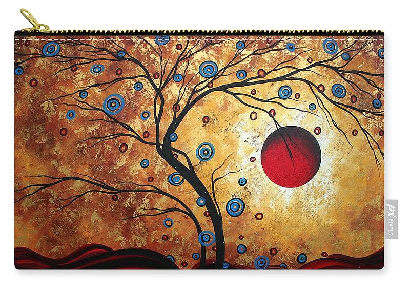 Abstract Zip Pouch featuring the painting Abstract Art Landscape Tree Metallic Gold Texture Painting FREE AS THE WIND by MADART by Megan Aroon