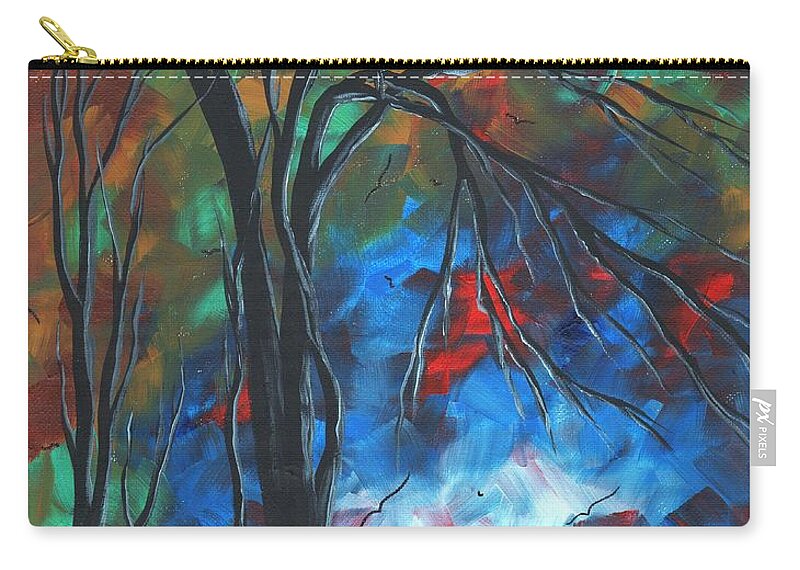Abstract Zip Pouch featuring the painting Abstract Art Original Colorful Bird Painting SPRING BLOSSOMS by MADART by Megan Aroon
