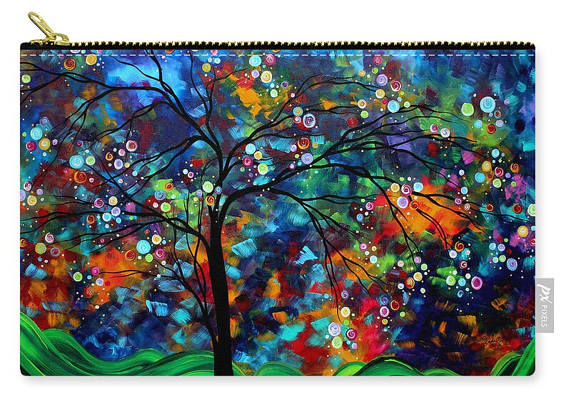 Abstract Zip Pouch featuring the painting Abstract Art Original Landscape Painting Bold Colorful Design SHIMMER IN THE SKY by MADART by Megan Aroon