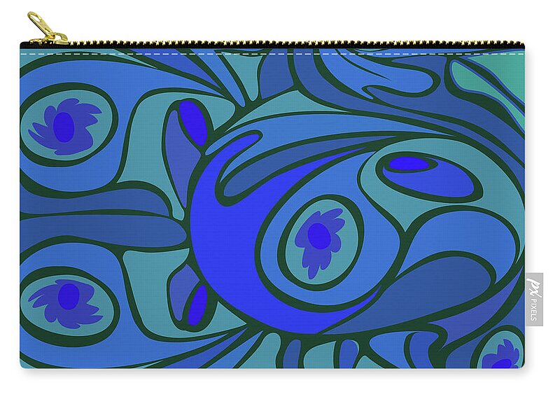 Chicken Meat Zip Pouch featuring the photograph Abstract Blue Rooster Pattern From Side by Charles Harker