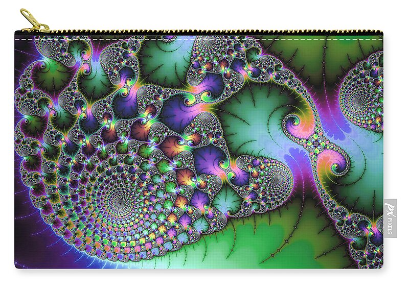 Fractal Zip Pouch featuring the digital art Abstract fractal art green purple jewel colors square format by Matthias Hauser