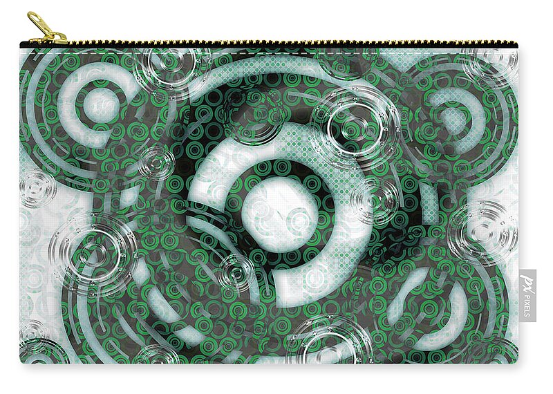 Circle Zip Pouch featuring the digital art Abstract Rings - Green by Shawna Rowe
