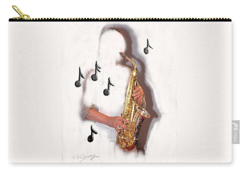 Saxophone Zip Pouch featuring the photograph Abstract saxophone player by Tom Conway