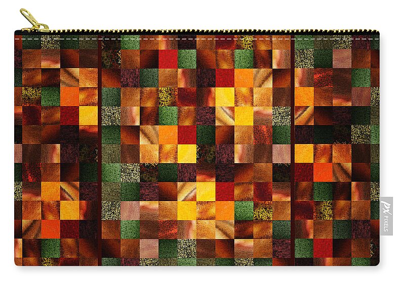 Abstract Zip Pouch featuring the painting Abstract Squares Triptych Gentle Brown by Irina Sztukowski