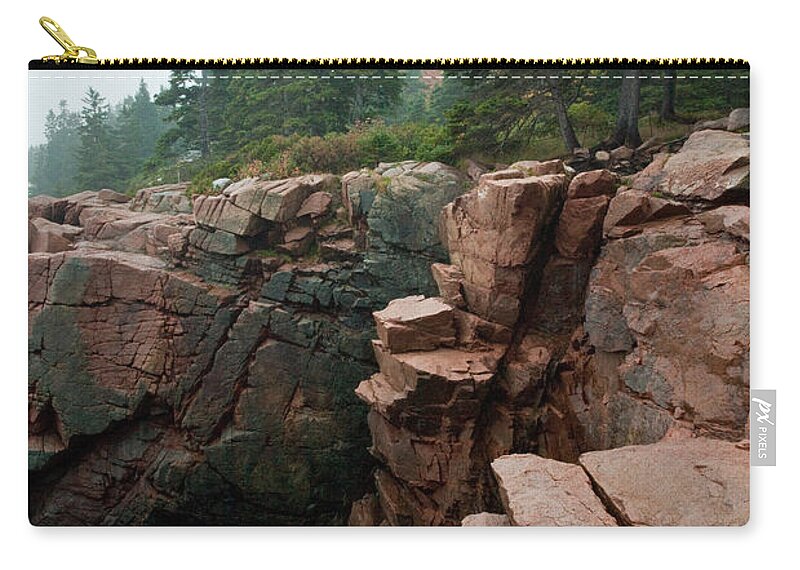 Landscape Zip Pouch featuring the photograph Acadia Fog near Monument Cove 4336 by Brent L Ander