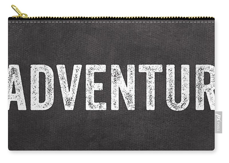 Sign Chalkboard Black And White Words Adventure Sports Hashtag Twitter Instagram Gallery Wall Teen Family Travel Sports Art For Dorm Art For Office Art For Traveler Carry-all Pouch featuring the mixed media Adventure by Linda Woods