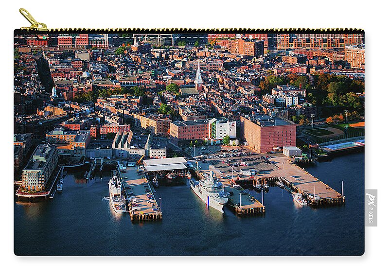Photography Zip Pouch featuring the photograph Aerial Morning View Of Boston by Panoramic Images