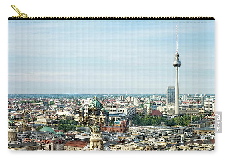 Alexanderplatz Zip Pouch featuring the photograph Aerial View Of Berlin Cityscape by Georgeclerk