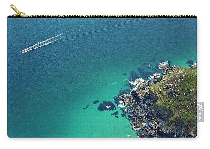 Tranquility Zip Pouch featuring the photograph Aerial View Of Boat Off Cornish by Allan Baxter