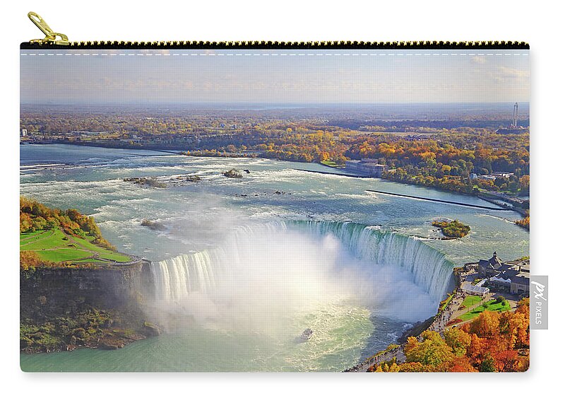 Scenics Zip Pouch featuring the photograph Aerial View Of Niagara Falls In Autumn by Orchidpoet