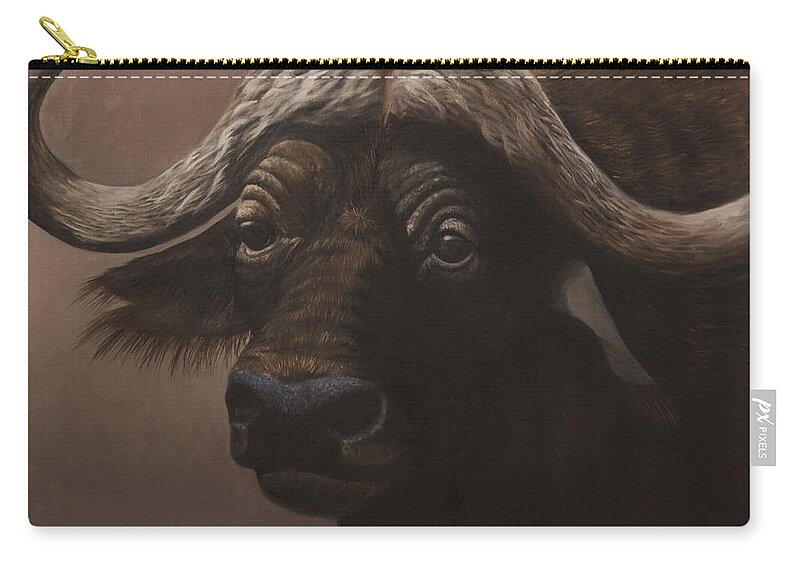 African Buffalo Zip Pouch featuring the painting African Buffalo by Tammy Taylor