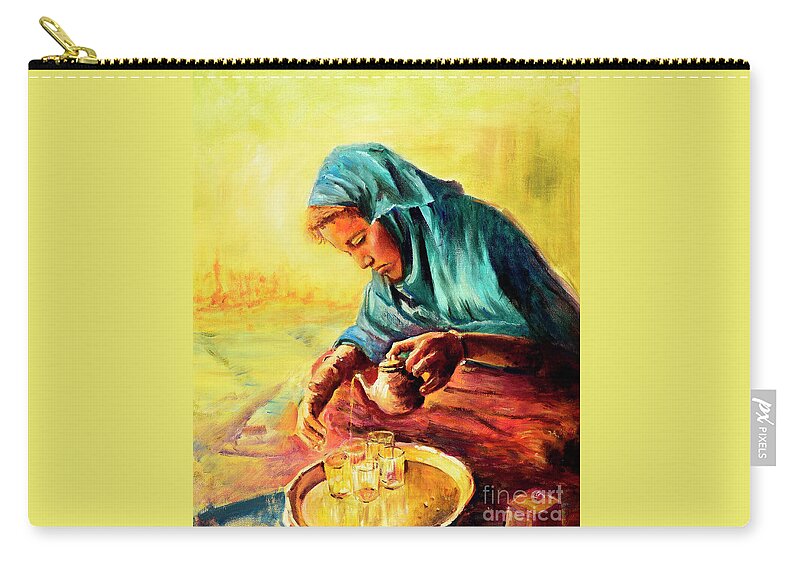 African Chai Tea Lady Painting Zip Pouch featuring the painting African Chai Tea Lady by Sher Nasser Artist
