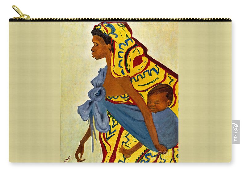 Africa Zip Pouch featuring the painting Mama Toto African Mother and Child by Sher Nasser