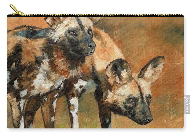 Wild Dogs Zip Pouch featuring the painting African Wild Dogs by David Stribbling